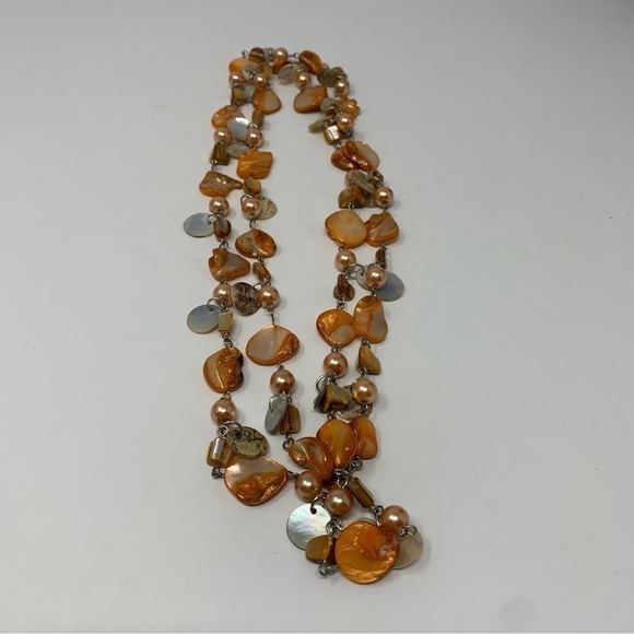 Orange Shell Beaded Long Stranded Necklace - Picture 4 of 7